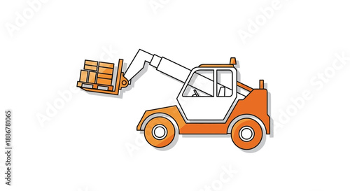 Industrial Telehandler Lifting Freight Boxes With Precision On Clean White Background Vector