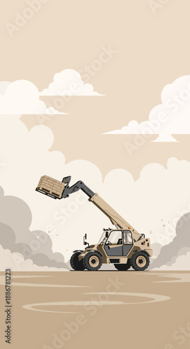 Industrial Telehandler Operating In A Dusty Environment Moving Materials Vector Art