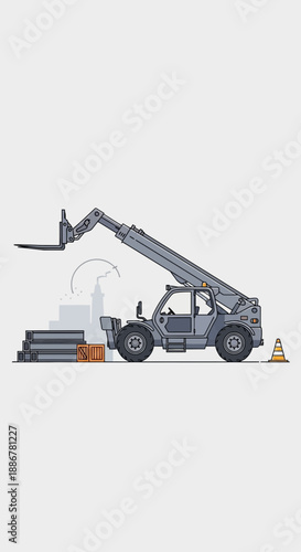 Industrial Telehandler Operating At Construction Site Lifting Materials With Precision