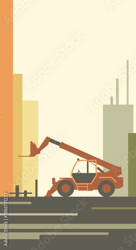 Industrial Telehandler Operating On A Modern Building Construction Site Illustration