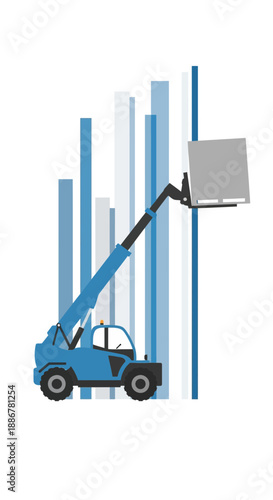 Industrial Telehandler Operating With Background Graph Illustrating Efficiency Growth