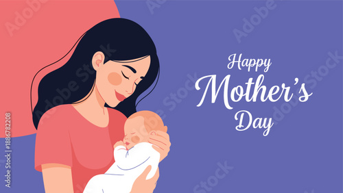 Beautiful mother holding her newborn baby close to her chest in a tender moment of pure love for mother's day.