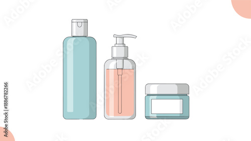 Set of three cosmetic containers including bottles and a jar for cream lotion and natural skin care products mockup.