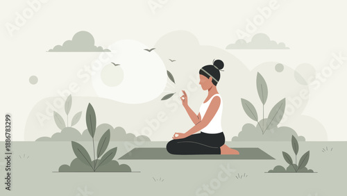 Mindful Morning Meditation Woman Performing Yoga Outdoors Calm Serene Scene