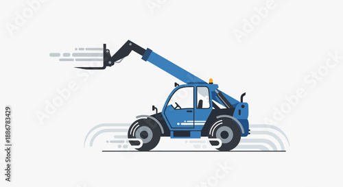 Modern Blue Telehandler Moving Fast On Construction Site Vector Illustration Design