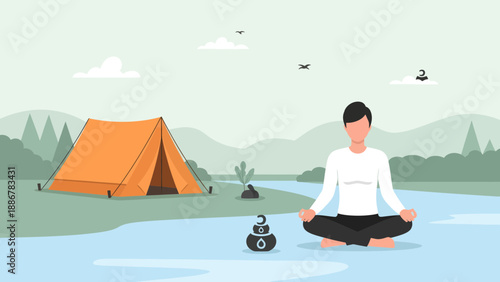 Mindfulness Meditation Near Campsite For Wellbeing Outdoor Peaceful Atmosphere