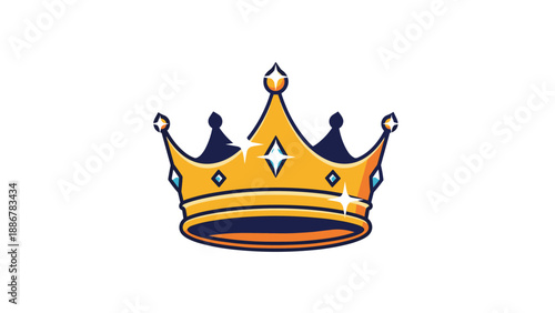 Elegant golden crown decorated with blue jewels and sparkling stars, representing royalty, luxury, and success on a clean white background.