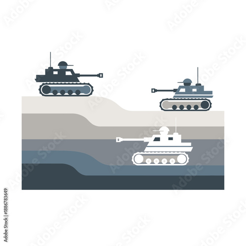 Modern Combat Tank Units Positioned Strategically Across Dynamic Geological Layers