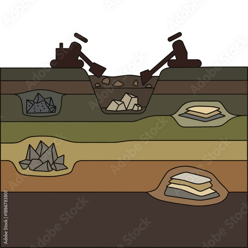 Mining Operations Revealing Subsurface Strata And Valuable Natural Resources