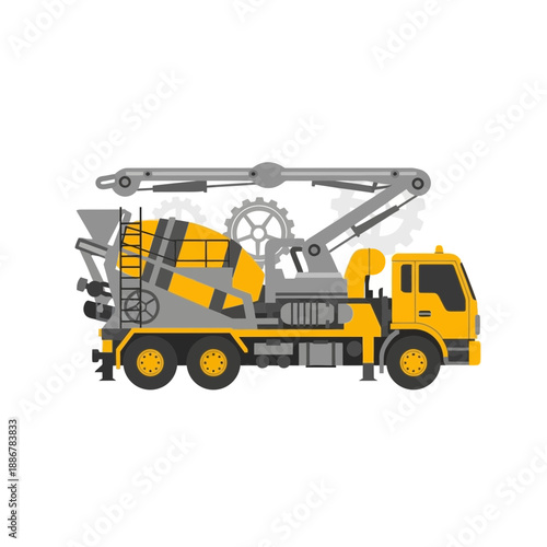 Modern Concrete Mixer Pump Truck Delivering Material On A Building Site