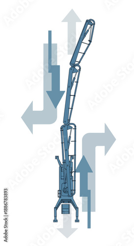 Modern Concrete Pump Boom System With Movement Indicators For Industrial Engineering Operations