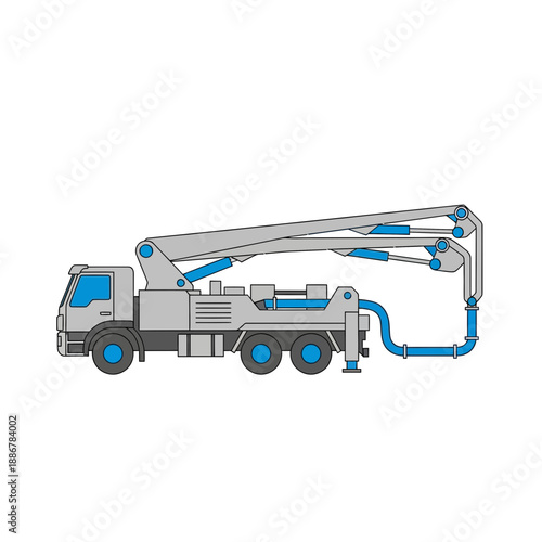 Modern Concrete Pump Truck At Construction Site Vector Illustration Design