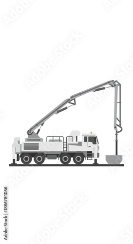 Modern Concrete Pump Truck At Work On Building Site Industrial Construction Vehicle