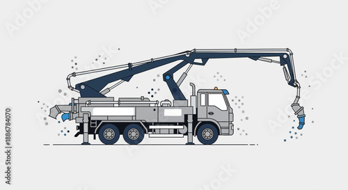 Modern Concrete Pump Truck Construction Equipment Flat Design Illustration