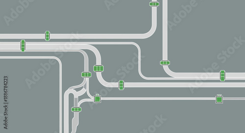 Modern Abstract Network Of Interconnected Pipes With Green Connectors Illustrating Digital Flow