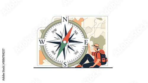 Modern Adventure And Discovery Vector Concept With Compass And Traveler