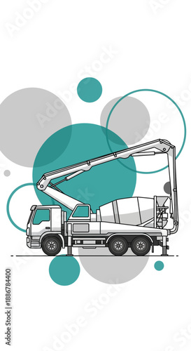 Modern Concrete Pump Truck Heavy Machinery For Construction Projects Vector Design