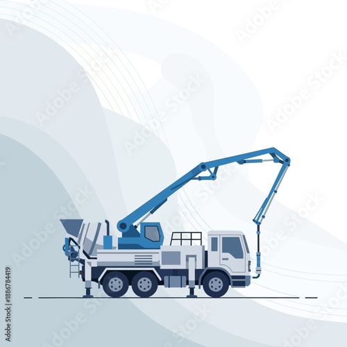Modern Concrete Pump Truck Heavy Duty Construction Machinery Vector Illustration For Building