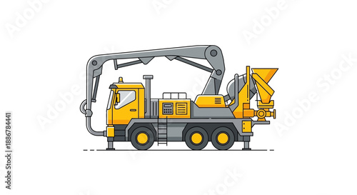 Modern Concrete Pump Truck Heavy Machinery Used In Construction Industry Vector Illustration On