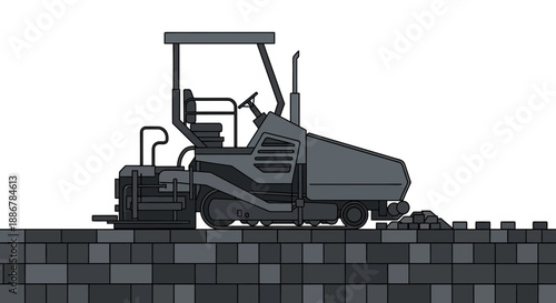 Modern Asphalt Paver Machine Laying New Road Surface Construction Industry Vehicle Isolated