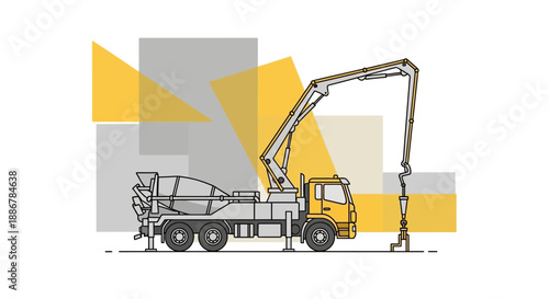 Modern Concrete Pump Truck Illustration With Dynamic Shapes For Construction Industry Visuals