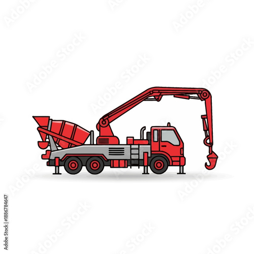 Modern Concrete Pump Truck Illustration For Industrial Construction Site Projects Design