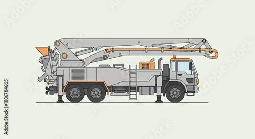 Modern Concrete Pump Truck Industrial Construction Equipment Vector Illustration Design Clean