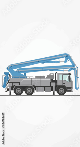 Modern Concrete Pump Truck Industrial Construction Vehicle Flat Design Illustration