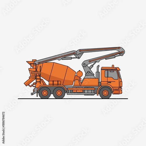 Modern Concrete Pump Truck Industrial Construction Vehicle Line Art Illustration