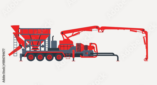 Modern Concrete Pump Truck Industrial Equipment Flat Vector Illustration Design Perfect For