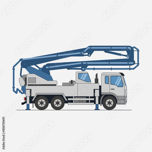Modern Concrete Pump Truck Isolated Vector Illustration For Building Projects