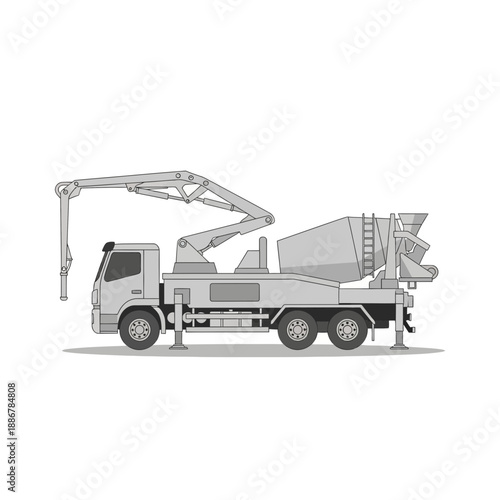 Modern Concrete Pump Truck On White Background Industrial Construction Vehicle Vector