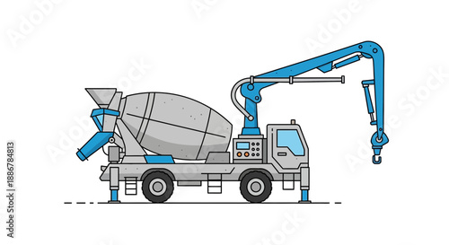 Modern Concrete Pump Truck Outline Illustration For Construction Industry Projects