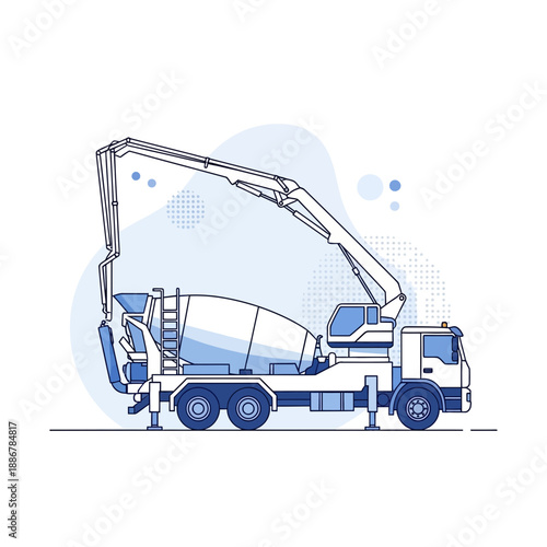 Modern Concrete Pump Truck Outline Illustration For Construction Industry Projects Vector