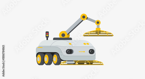 Modern Autonomous Robotic Vehicle With Manipulator Arm Illustrating Smart Technology And Progress