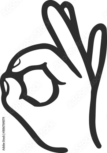OK Hand Gesture, Approval and Agreement Symbol, Simple and Minimal Line Hand Illustration