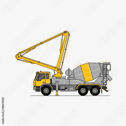 Modern Concrete Pump Truck With Boom Arm Ready For Construction Site Work