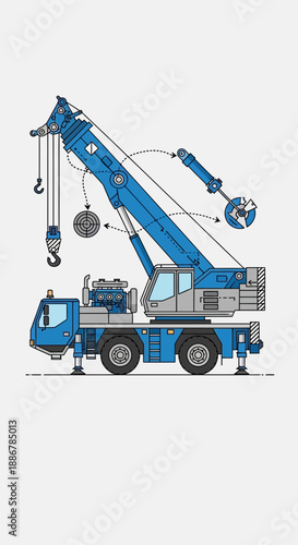 Modern Blue Mobile Crane Lifting Heavy Objects Illustration Vector Graphic For Industry