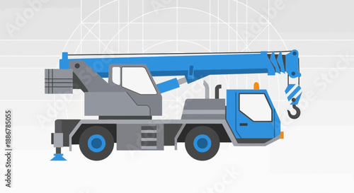 Modern Blue Mobile Crane Truck Illustration Showcasing Heavy Construction Equipment And Industrial