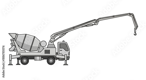 Modern Concrete Pump Truck With Extended Boom Arm Illustrates Heavy Construction Work