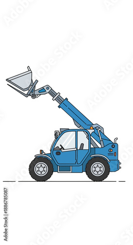 Modern Blue Telehandler Heavy Duty Construction Machinery Vector Illustration Graphic