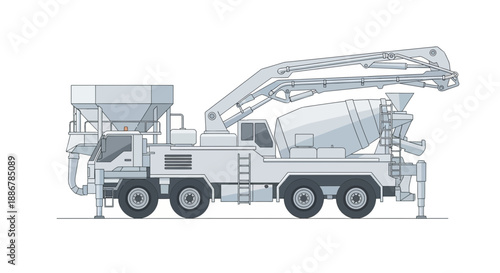 Modern Concrete Pump Truck With Extended Boom Arm Ready For Construction Site Work