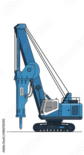 Modern Blue Pile Driving Construction Equipment Vector Illustration Groundwork