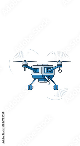 Modern Blue Quadcopter Drone Flying High Tech Aerial Camera Surveillance Device