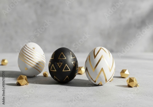 Wallpaper Mural Decorative Easter Eggs with Gold Patterns on a Minimalist Grey Background Torontodigital.ca