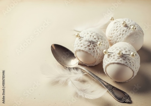 Wallpaper Mural Beautifully Decorated Eggs with Lace, Pearls, and Spoon on a Soft Background Torontodigital.ca