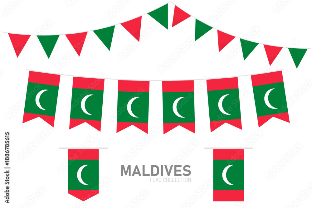 Fototapeta premium Maldives national flag collection, Flag garlands festive bunting triangle banners and hanging flag