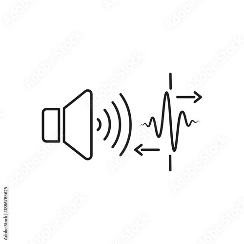 Vector illustration icon sound wave and speaker icon with signal flow diagram on for audio and music concepts