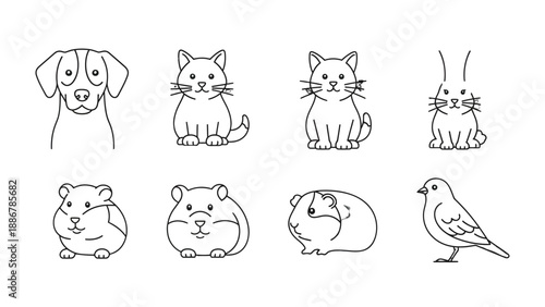 Line Art Pet Collection: An assortment of endearing line art depictions of common household pets, conveying the simplicity and charm of these beloved companions.