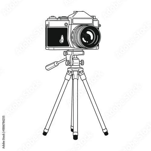 Camera mounted on a tripod